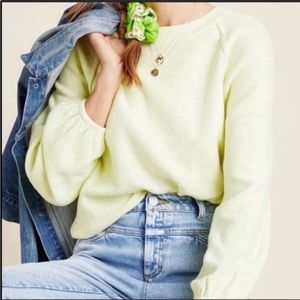 NEW Anthropologie Puff Sleeve Yellow Sweater Small